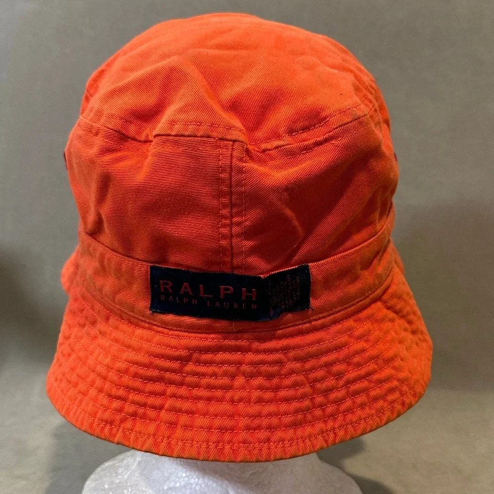 VTG Ralph Lauren Reversible Bucket Hat‎ Orange Pink Floral Tropical Sun Hat